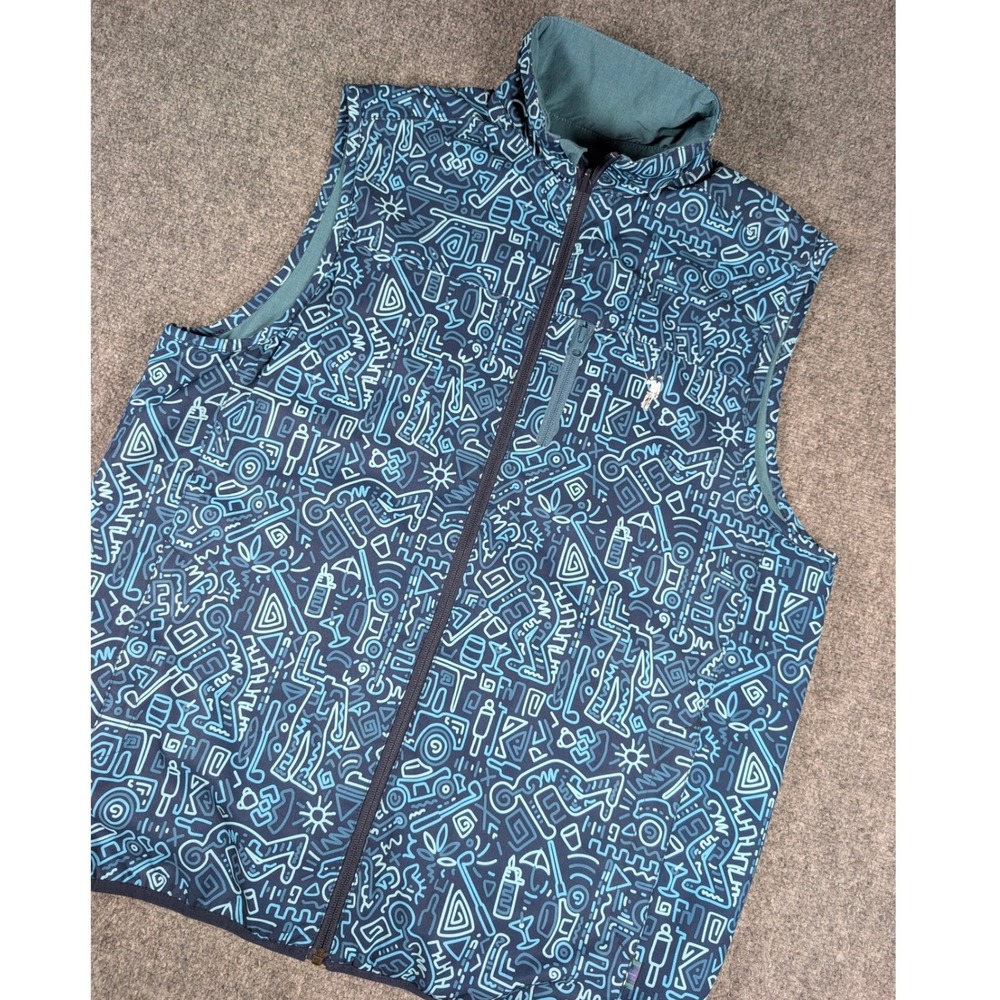 William Murray Golf Vest Mens L Blue Doodle Print Full Zip Stretch Reversible
